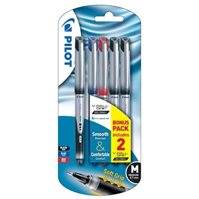 Imagen de Pilot Vball Grip Bolígrafo de tinta líquida (punta 0,7 mm, 5 unidades), color negro/Rojo/Azul