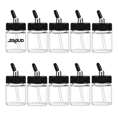 Imagen de SAGUD Botella para aerógrafo Kit de Frasco 10 Pistolas Chorro Vidrio 2/3 Oz (20cc) con Tapa adaptadores y del Adaptador ángulo Inferior 30