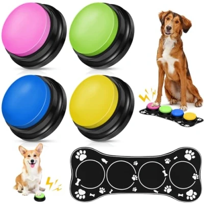 Imagen de REAQUE Buzzer with Recordating Function, Pack of 4 Buzzers Sound, Sound Button for Dogs, Recording Function Interacting Dogs (4 Stück mit Kissen)