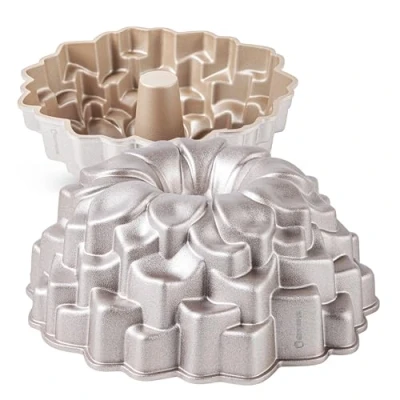 Imagen de Erreke Molde Bizcocho, Bizcocho Horno, Tarta, Doble Capa Antiadherente, Aluminio Fundido Resistente, Cocción Uniforme, Moldes Repostería, Color Oro Rosa, 24cm, 2.5 litros, Bloom