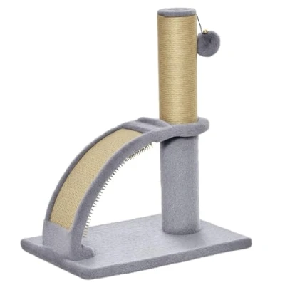 Imagen de PawHut Árbol Rascador para Gatos Altura 43 cm Mini Torre con Tabla Rascar Bola Colgante y Poste de Yute Gris
