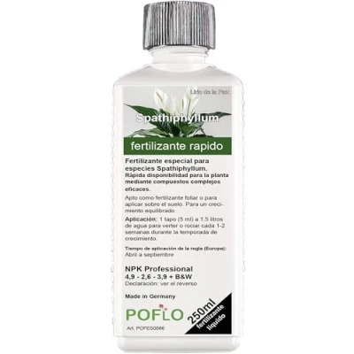 Imagen de POFLO Fertilizante profesional para Spathiphyllum con nutrientes específicamente adaptados a la planta. (250ml)