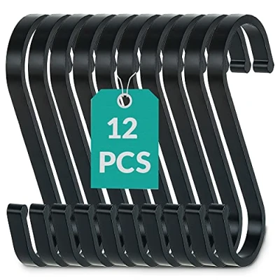 Imagen de 12 Ganchos en S Planos de Acero Inoxidable Negros Pequeños 8cm Soportan hasta 25kg Gancho Forma para Colgar