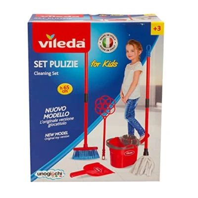 Imagen de Grandi Giochi Juego de Limpieza Vileda for Kids, la versión Original Juguete con Escoba, recogedor, mopa, Cubo y fregona, IAM01100