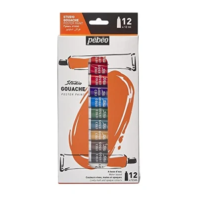 Imagen de Pebeo, Studio Gouache, Set de pintura gouache para artistas profesionales y pintores aficionados, 12 tubos ml