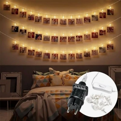 Imagen de CozyHome Luces led pilas colgar fotos 30 con pinzas &amp; 5 metros de longitud I Temporizador a Guirnalda interior decorativas habitacion Fairy lights decoracion Luz