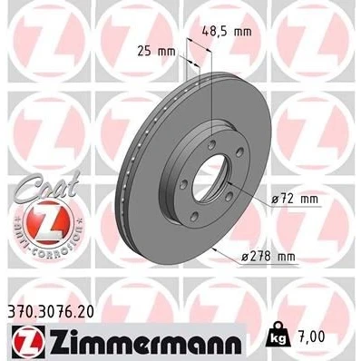 Imagen de ZIMMERMANN COAT Z 370.3076.20 Disco de freno 278 25 5/5 5 114 ventilación interna revestido altamente carbonizado MAZDA: 3 Hatchback, 5, Berlina