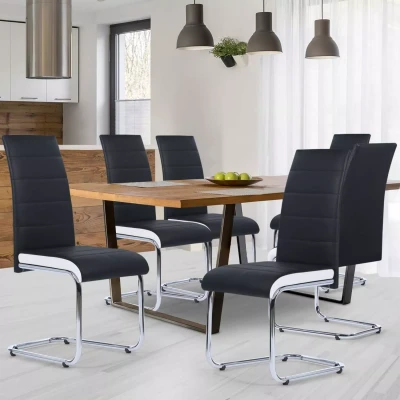 Imagen de IDMarket Juego de 6 sillas MIA negras con ribete blanco para comedor