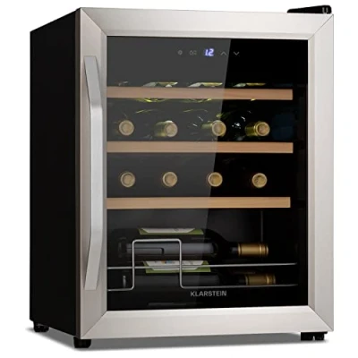 Imagen de Klarstein Vinoteca 16 Botellas, Nevera Vinos, Una Zona de Refrigeración, Expositora Vino y Cerveza, Interior Exterior con Puerta Cristal, Protección UV, 5 18C