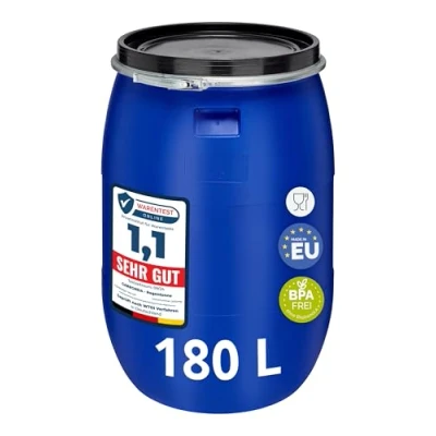 Imagen de Garronda 180 litros Barril alimentario, depósito de Agua, Boca Ancha en HDPE y sin BPA, tonel jardín, contenedor Alimentos para Animales, Universal GD 0078, Azul
