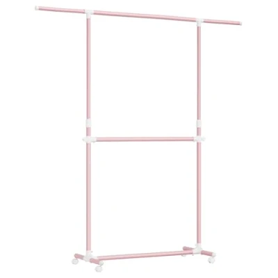 Imagen de SONGMICS Burro de Ropa con Doble Barra, Perchero Ruedas Extensible, Altura Ajustable 113 180 cm, Barra Central Ajustable, Rosa Jalea LLR401R01