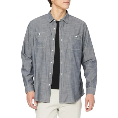 Imagen de Amazon Essentials Camisa Chambray de Manga Larga y Ajuste Normal Hombre, Gris, XL