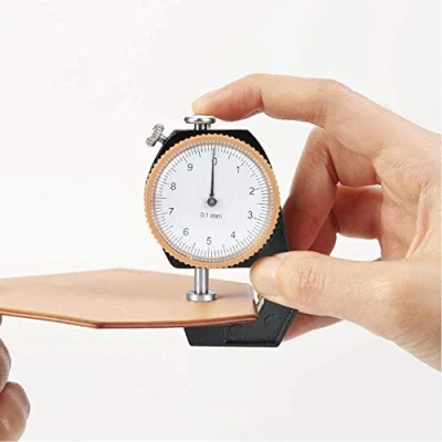 Imagen de Medidor de espesor 0 10 mm, probador cabeza plana Dial para tela cuero Precisión medición Herramientas artesanales 0.1 mm
