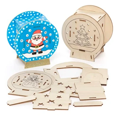 Imagen de Baker Ross FC264 Kit de Modelo Madera Globo nieve Paquete 3, Portavelas para Decorar y Exhibir, Manualidades Niños, Proyecto Ideal Navideñas