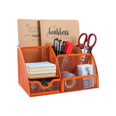 Imagen de Organizador Generic. de escritorio metal (con 5 compartimientos almacenamiento y 1 cajón, con almohadillas goma), color naranja