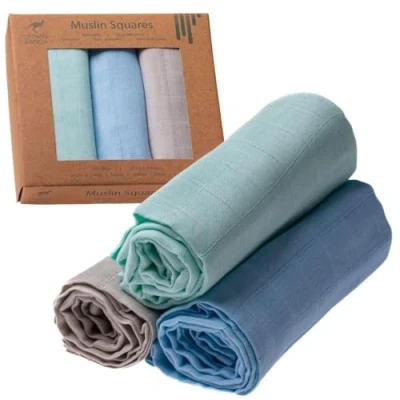 Imagen de Urban Kanga Paños Muselinas Bebe Algodón 70 X cm Gasas de Pack 3 (Menta Azul Gris)