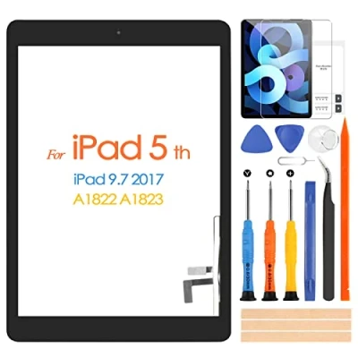 Imagen de ARSSLY Pantalla táctil para iPad 9.7 2017 A1822 A1823 digitalizador 5 con botón de Inicio, reemplazo 5th Kit reparación, (no LCD) (Negro)