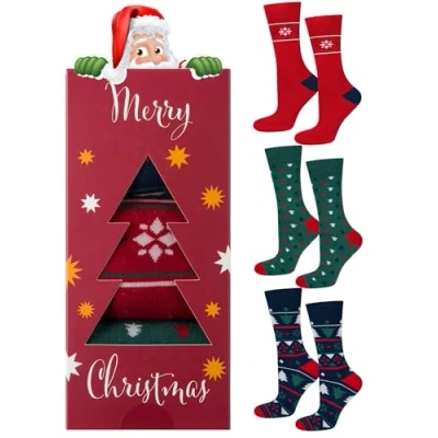 Imagen de soxo Navidad Calcetines Hombre Algodon Colores Regalos Originales Divertidos 40 45 Rojo 3 Pares