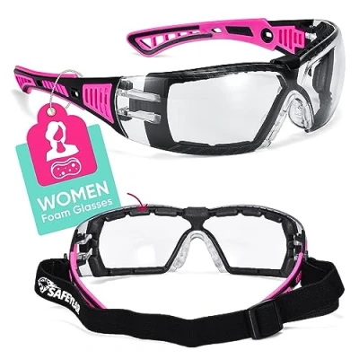 Imagen de Gafas de Seguridad para Mujer,con Cinta Ajustable,Gafas Protectoras Rellena Espuma,Anti Polvo, Estilo Deportivo SG010FM