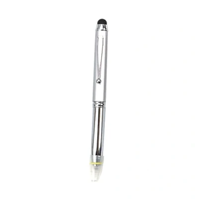Imagen de bolígrafo LED BE TOOL con 3 en 1, bolígrafo/lápiz óptico/luz LED, funciona luces recarga y pilas para escritura nocturna (1 paquete, plata)