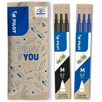 Imagen de PILOT Frixion Juego de 2 Recambios tinta borrable negra y azul Compatible con Ball Clicker Grosor medio gel