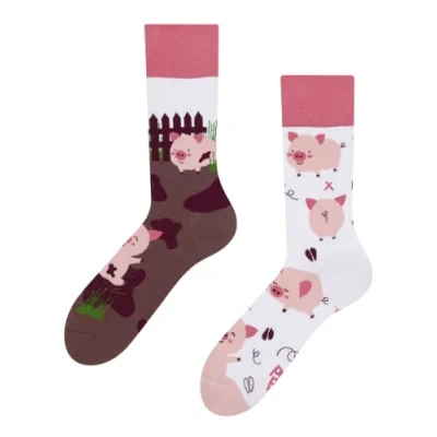 Imagen de Dedoles Calcetines Unisex Hombre Mujer y Niños Algodón muchos diseños divertidos diferente izquierda derecha, color: Rosa, diseño: Cerdos felices, tamaño: 35 38