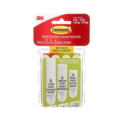 Imagen de Command Assorted Picture Hanging Strips Big Pack (8 Large, 6 Medium, 4 Small)