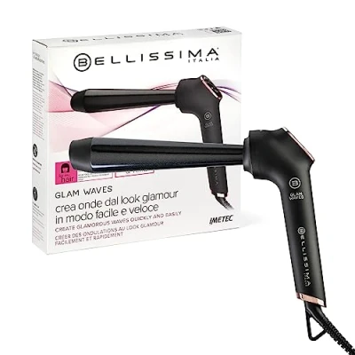 Imagen de Bellissima Glam Waves Rizador, Forma Cónica, Pantalla, 5 Temperaturas, Cerámica Diamon y Revestimiento de Queratina, Calor Constante, Punta Antiquemaduras, Calentamiento Rápido