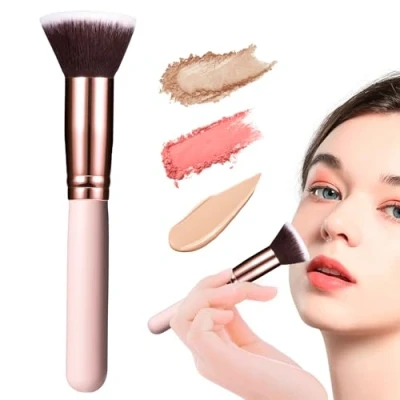 Imagen de Brocha Maquillaje Fluido Base de Fibras Sintéticas Gruesas para Difuminar Líquido, Crema Líquida, Mineral, Polvo, Colorete