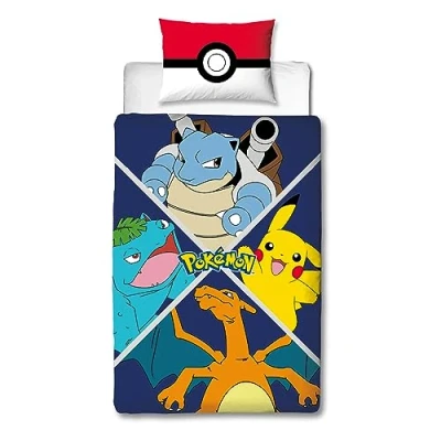 Imagen de Character World Juego de Funda edredón Individual con Licencia Oficial Pokemon, diseño Dividido, Reversible, 2 Caras, Personajes Pikachu, Incluye Almohada a