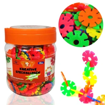 Imagen de Smart Planet 400 flores de neón en lata Copos nieve para pegar, 3,3 cm, juguete educativo, bloques construcción a partir 3 años