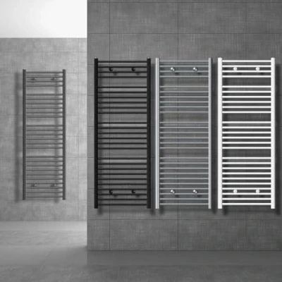 Imagen de ECD Germany Radiador de baño 400 x 800 mm Antracita curvado con conexión lateral toallero