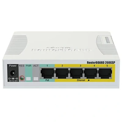 Imagen de Mikrotik RB260GSP Gestionado Gigabit Ethernet (10/100/1000) Energía sobre (PoE) Blanco Conmutador de red (Managed network switch, (10/100/1000), Blanco, 6 W, 8 30, 25 65