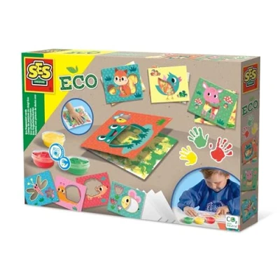 Imagen de SES Creative 24925 Tarjetas ecológicas de pintura para dedos, fácilmente lavables, sin gluten, juego completo con tarjetas, papel y dedos niños pequeños