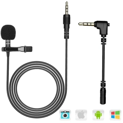 Imagen de AGPTEK Z02 Mini Micrófono de Solapa 3.5mm Omnidirectional Condensador con 2 adaptadores para Smartphones, PC y Line in grabadora, Color Negro