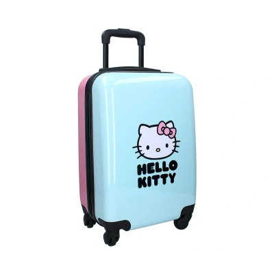 Imagen de Hello Kitty Maleta rígida de plástico ABS, trolley viaje para niños 4 ruedas Asa extensible 46 x 33 21 cm Capacidad 31 litros Color azul y rosa Serie Voyage Vibes, claro,