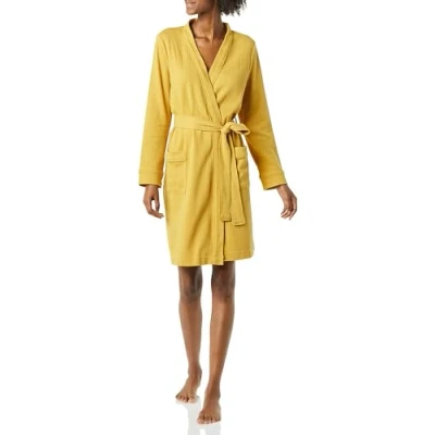 Imagen de Amazon Essentials Bata Media Ligera con Diseño Gofrado (Disponible en Tallas Grandes) Mujer, Amarillo Mostaza, L
