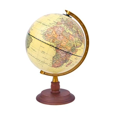 Imagen de Exerz 20cm Globo Antiguo Con Base de Madera Mapa en Inglés Globos Terráqueos Educativa/Geográfica Moderno Color Diámetro