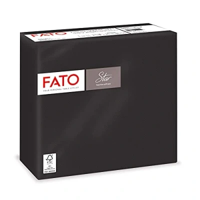 Imagen de Fato Servilletas de Papel Desechables, Suavidad y Blandura, Paquete 40 Servilletas, Tamaño 38x38 dobladas en 4, 2 capas, Color Negro, 100% Pura Celulosa, Certificado FSC