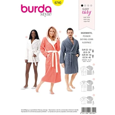 Imagen de Burda 6740 Patron de Peignoir, algodón, Blanco, 32 50 EU