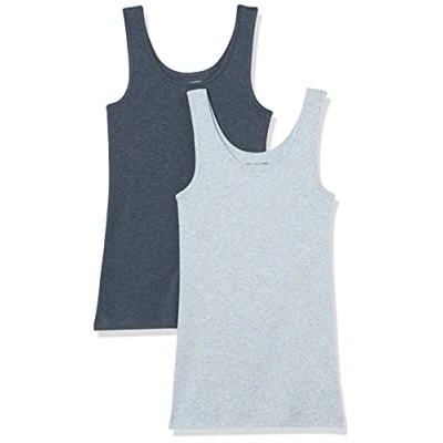 Imagen de Amazon Essentials Camiseta Ajustada sin Mangas Mujer, Pack de 2, Azul Hielo Mezcla/Carbón Mezcla, XS