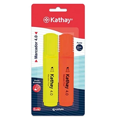 Imagen de Kathay 86211999. Pack de 2 Subrayadores, Color Amarillo y Naranja, Punta Biselada 4mm