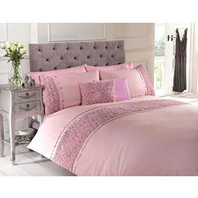 Imagen de Juego de fundas edredón nórdico Rapport Ropa cama rosa y cinta polialgodón, algodón poliéster, rosa, king