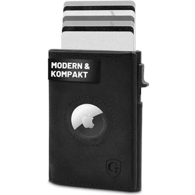 Imagen de GenTo SMARTLET Push cartera con compartimento para monedas, funda de metal, delgada Protección RFID NFC Monedero pequeño Estuche delgado tarjetas, Negro mate., Maxi Münzfach +