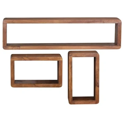 Imagen de WOHNLING Conjunto de 3 estantes Madera la Pared Maciza sheesham estanterías Estilo Rural Hängeregal Real Wandboard Producto Natural