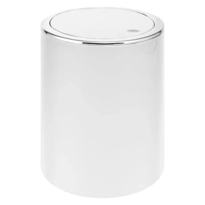 Imagen de bremermann Papelera Savona con Tapa basculante, Cubo de Basura para baño, plástico, 5,5 litros (Blanco, Redondo)
