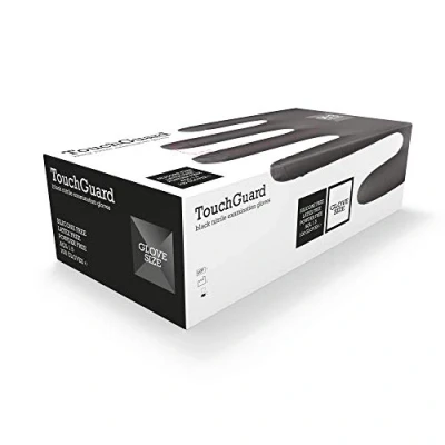 Imagen de TouchGuard Guantes de nitrilo negros desechables sin polvos ni látex, caja 100 unidades, pequeños