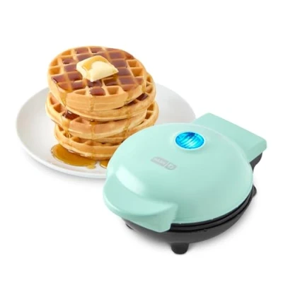 Imagen de Dash DMW001AQ Gofrera de tamaño mini, para hacer gofres individuales, hash browns, keto, con superficies antiadherentes fáciles limpiar, 10,16 cm, color aguamarina