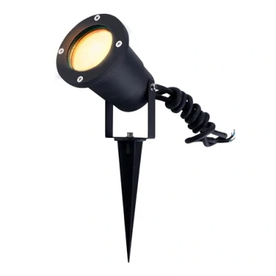 Imagen de Ledvion Foco LED de Aluminio Negro para Jardín, 2700K, Lámpara GU10 Incluida, IP65, GU10, 1m Cable con Enchufe, Punta Tierra