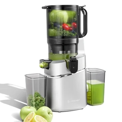 Imagen de AMZCHEF Extractor de Verduras y Zumos Automático, 1,8L Capacidad 135MM Apertura Licuadora para Frutas Entera, 250W Prensado en Frio Lento con Triple Filtro Plata